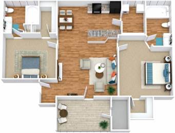 2 Bedroom 2 Bathroom FloorPlan at Huntington Chase Apartments, Warner Robins, 31088