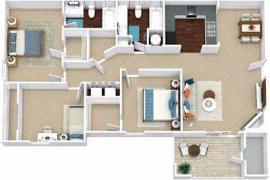 A floor plan of a house with a kitchen, living room, and bathroom.