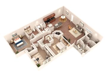 3 Bed 2 Bath Floor Plan with 1,390 Sq. Ft. at SomerHill Farms Apartments, Virginia , 20155