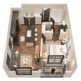 1 Bed 1 Bath Floor Plan | 661 Sq. Ft. at 17 Broad, Chattanooga, 37408