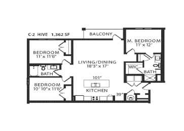 3 Bed 2 Bath Floor Plan | 1,362 Sq. Ft.
