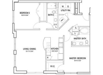 a floor plan of a house at Flats at West Broad Village, Glen Allen, 23060