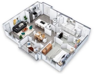 1 Bed 1 bath Floor Plan | 834 Sq. Ft. at Artistry at Winterfield Apartments, Midlothian, Virginia