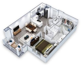 1 Bed 1 bath Floor Plan | 734 Sq. Ft. at Artistry at Winterfield Apartments, Virginia,23112