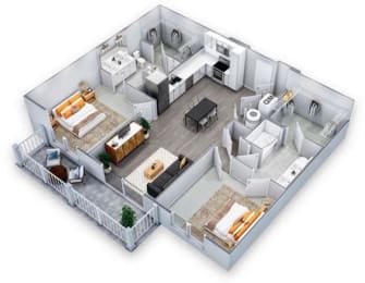 2 Bed 2 bath Floor Plan | 1,142 Sq. Ft. at Artistry at Winterfield Apartments, Virginia