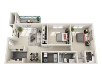 2 bed 1 bath floor plan with 840 Sq. Ft. at Hunters Chase Apartments, Midlothian, Virginia