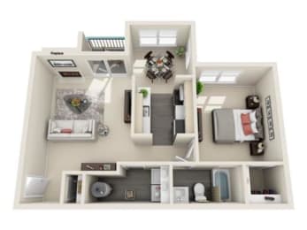 1 bed 1 bath floor plan with 650 Sq. Ft. at Hunters Chase Apartments, Midlothian, VA