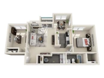 1 bed 1 bath floor plan with 747 Sq. Ft. at Hunters Chase Apartments, Midlothian ,23112