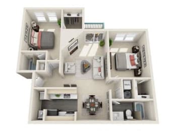 2 bed 2 bath floor plan with 896 Sq. Ft. at Hunters Chase Apartments, Midlothian, Virginia