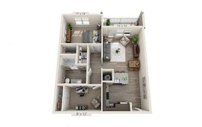 1 Bed 1 Bath Floor Plan | 902 Sq. Ft. at The Whitworth, Williamsburg