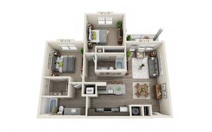 2 Bed 2 Bath Floor Plan | 1,065 Sq. Ft. at The Whitworth, Virginia, 23185