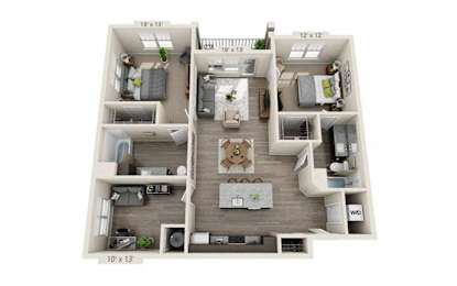 2 Bed 2 Bath Floor Plan | 1,233 Sq. Ft. at The Whitworth, Williamsburg, VA
