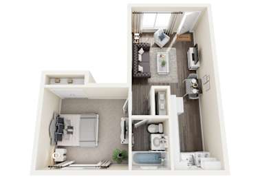 Marlboro Manor arial view of the 1 bed 1 bath floor plan with 450 square feet
