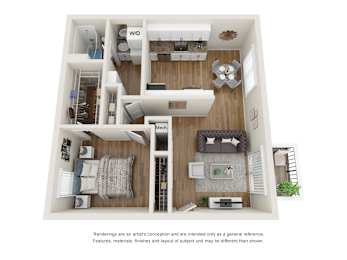 The Brookside Floor Plan - One Bedroom One Bathroom with 607 Square Feet at Abby Creek Apartments, Carmichael, CA