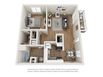The Cove Floor Plan - One bedroom One bathroom with 661 square feet at Abby Creek Apartments, Carmichael, 95608
