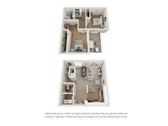 The Willow Floor Plan - 2 bedroom 2 bathroom town home with 1214 square feet at Abby Creek Apartments, Carmichael, CA