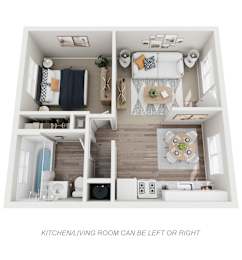 Willow Manor 1x1 513 sq ft floor plan 3D image