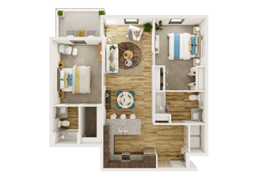 a furnished floor plan of a 1 bedroom apartment