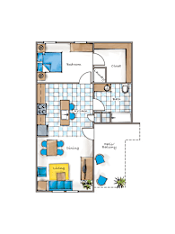 A floor plan of a house with a living room, dining room, kitchen, and bathroom.