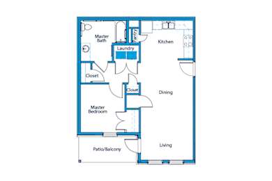A floor plan of a house with a master bedroom, a dining area, a kitchen, a laundry room, and a master bath.