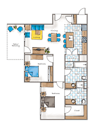 A floor plan of a house with a living room, dining room, kitchen, laundry, and bathrooms.