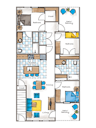 A floor plan of a house with a living room, dining room, kitchen, and bathrooms.