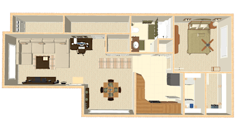 A floor plan of a 1 bedroom apartment