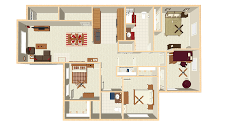 A floor plan of a 4 bedroom apartment