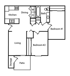 2 bedroom floor plan at CHA Logansport