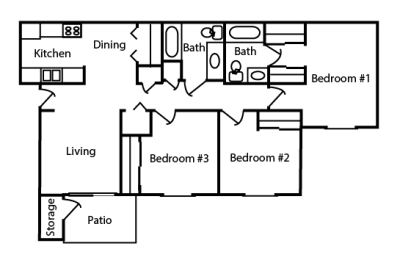 3 bedroom floor plan at CHA Logansport