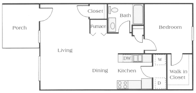 1 bedroom floor plan at Conner Court apartments in Connersville, IN
