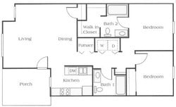 2 bedroom floor plan at Conner Court apartments in Connersville, IN