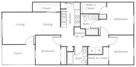 3 bedroom floor plan at Conner Court apartments in Connersville, IN