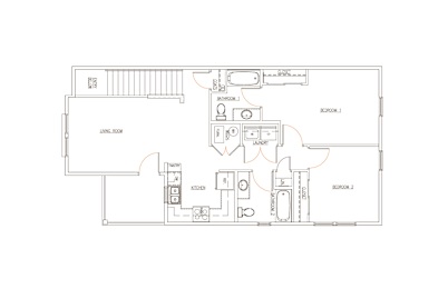 A floor plan of a house with two bedrooms and a living room.