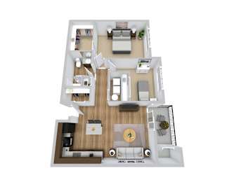 a 3d floor plan image of a 2 bedroom apartment