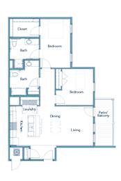 a 2 bedroom floor plan diagram