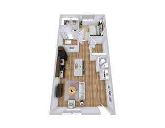 A top-down view of a well-organized apartment layout.