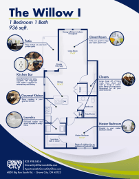 The Willow 1 bedroom floor plan