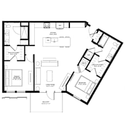 A black and white floor plan of a house with labeled rooms and dimensions.