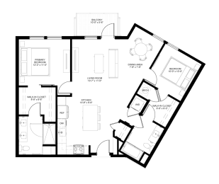 the floor plan of a bedroom apartment