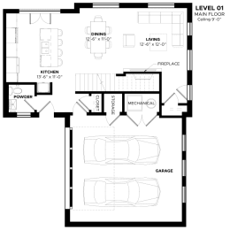 the floor plan for a bedroom apartment with a closet and a garage