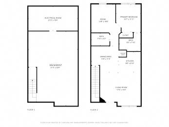 Floor plan for a two story home with two bathrooms and a basement.
