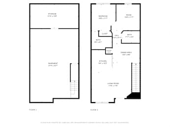 A floor plan for a home with two bedrooms, a living room, a dining area, a kitchen, a bath, a hall, a closet, and storage.