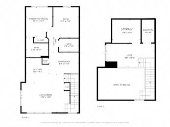 A black and white image of a floor plan for a two-story house.