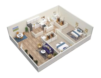 2 bed 1.5 bath B3, B2R Floor Plan at Enclave at Breckenridge Apartments, Louisville, 40220