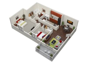 a floor plan of a home with a bedroom and a living room at Stonewater Apartments, Louisville, 40241