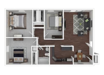 three bedrooms one bathroom 1075 sq. ft. at Station JTown, Kentucky