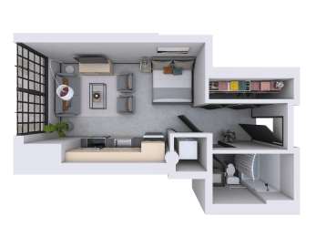a view of the living room of our one bedroom apartment at university gardens