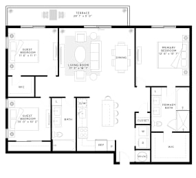 3 Bedroom 2 Bath 1,383 Sq.Ft. C3 Floor Plan at Mayla Pompano, Pompano Beach, FL