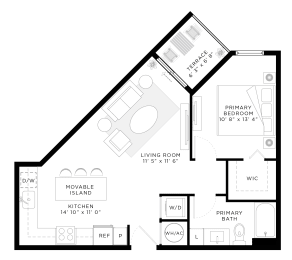 1 Bedroom 1 Bath 655 Sq.Ft. A2 Floor Floor Plan at Mayla Pompano, Pompano Beach, Florida